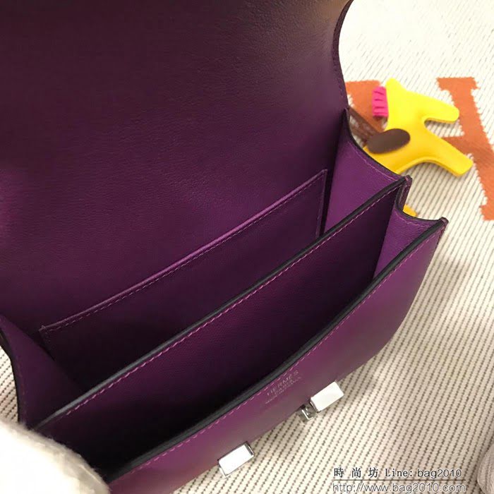 HERMES愛馬仕 H空姐包 進口原廠EP皮 頂級蜜蠟製作 街拍必備單品 海葵紫金銀 單肩斜挎包  Ama1562